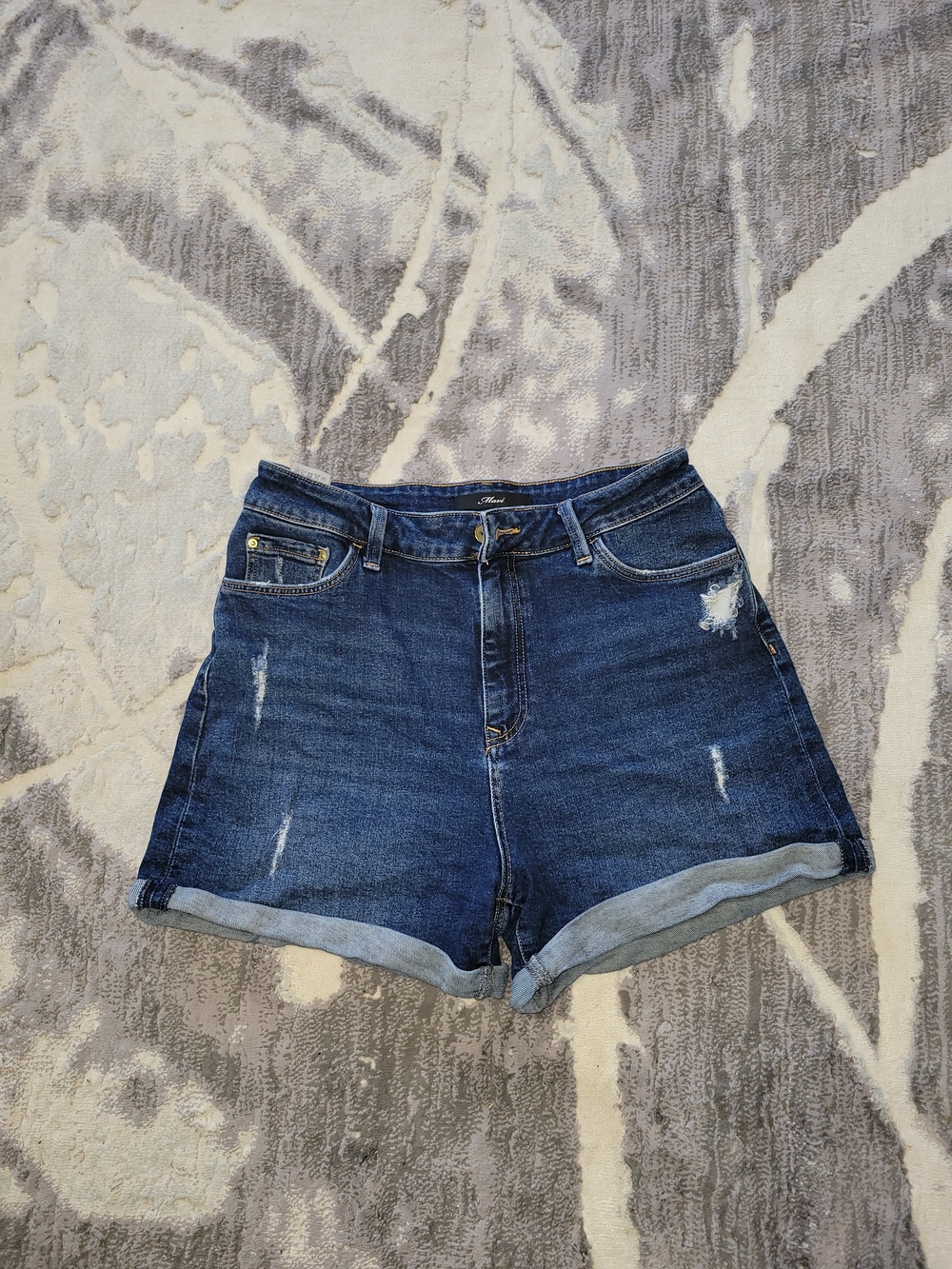 Mavi Denim High-Rise Rolled Hem Shorts - Dark Blue Size 28
